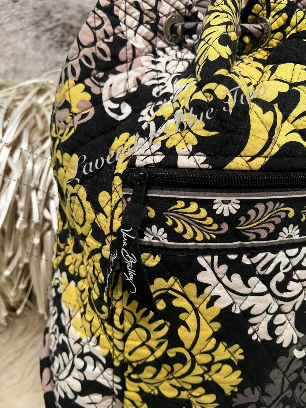 VERA BRADLEY Baroque 2010 Drawstring Zipper Front Backpack Y2K Black Yellow Flor